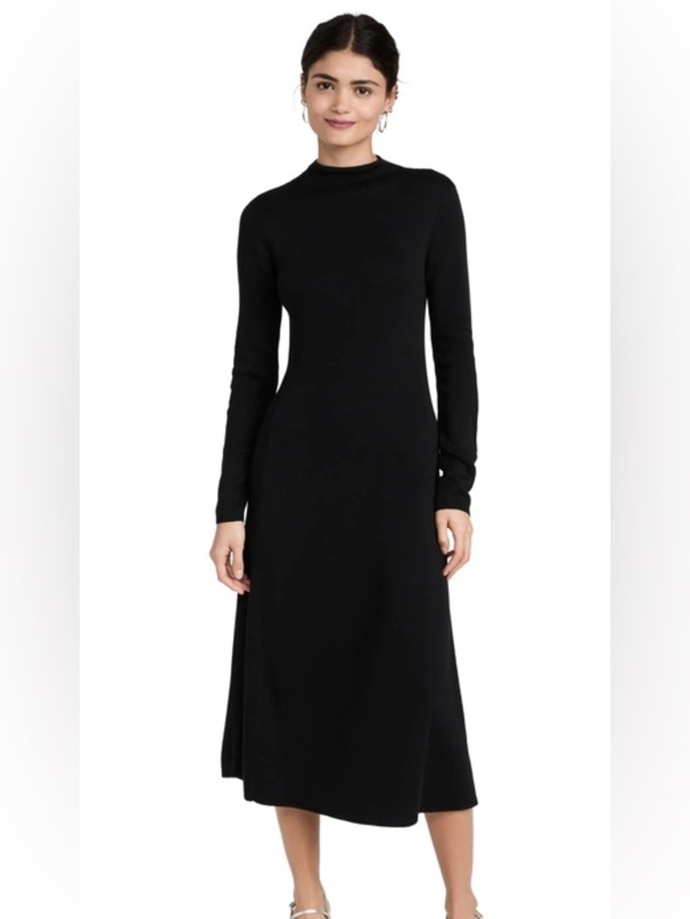Tibi Classic Black Long-Sleeve Midi Dress features an open back cut out